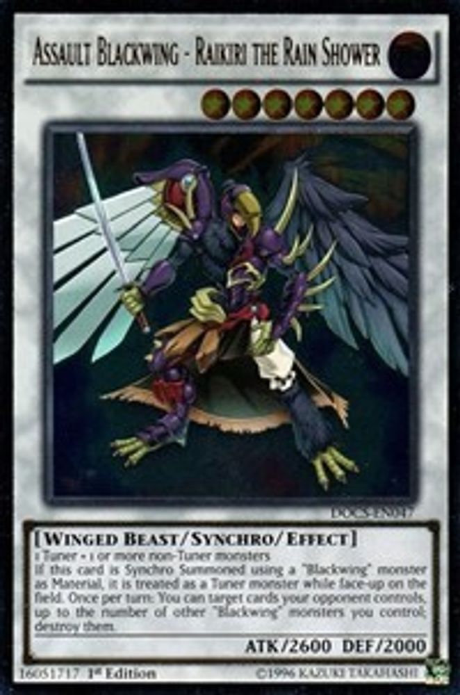 Assault Blackwing - Raikiri the Rain Shower (UTR) (DOCS-EN047) Ultimate Rare  1st Edition