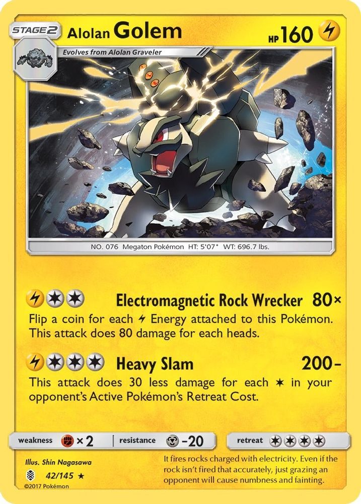 Alolan Golem (042/145) - Reverse Holofoil - Holo Rare