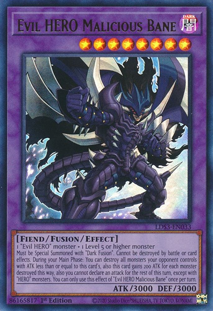 Evil HERO Malicious Bane (LDS3-EN033) Ultra Rare  1st Edition