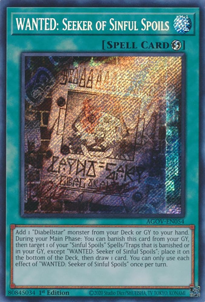 WANTED: Seeker of Sinful Spoils - AGOV-EN054 Secret Rare 1st Edition