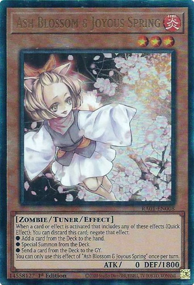 Ash Blossom & Joyous Spring (PUR) - RA01-EN008 Prismatic Ultimate Rare 1st Edition