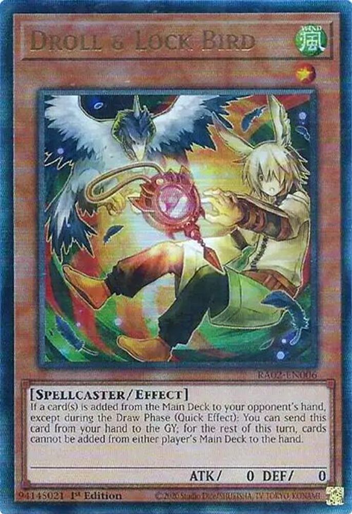 Droll & Lock Bird (Alternate Art) (PUR) - RA02-EN006 Prismatic Ultimate Rare 1st Edition