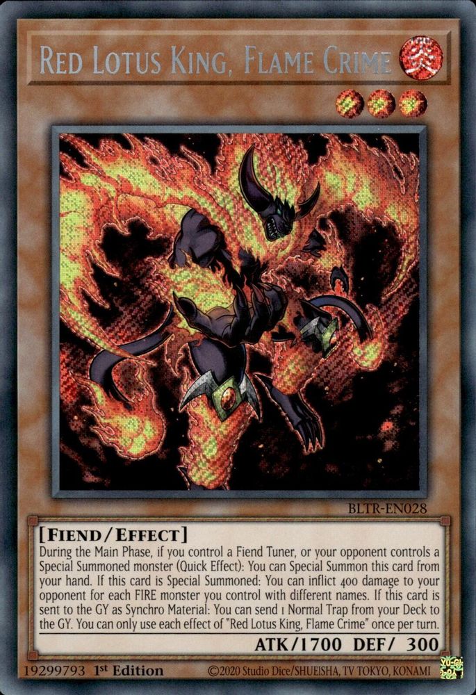 Red Lotus King, Flame Crime - BLTR-EN028 Secret Rare 1st Edition