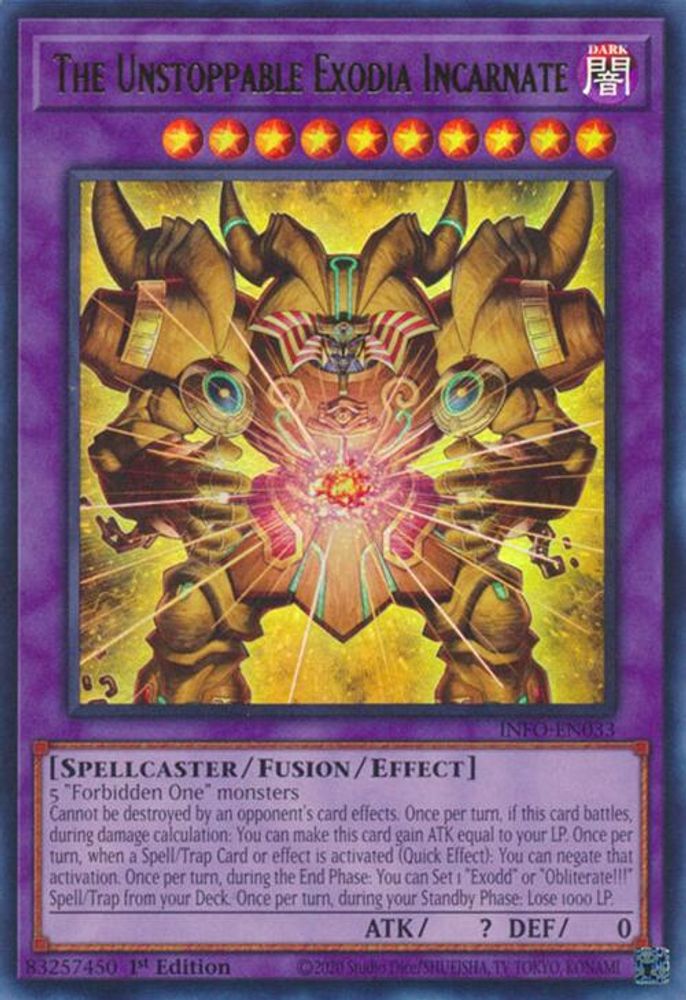 The Unstoppable Exodia Incarnate - INFO-EN033 Ultra Rare 1st Edition