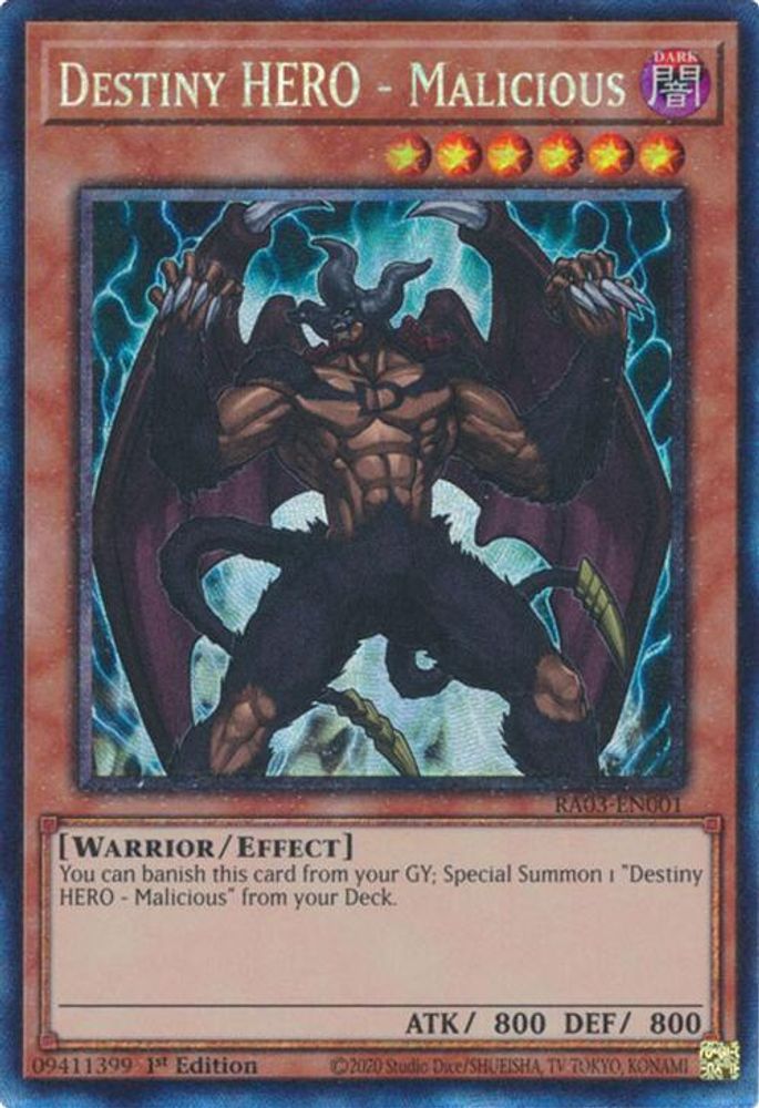 Destiny HERO - Malicious (PCR) - RA03-EN001 Prismatic Collector's Rare 1st Edition