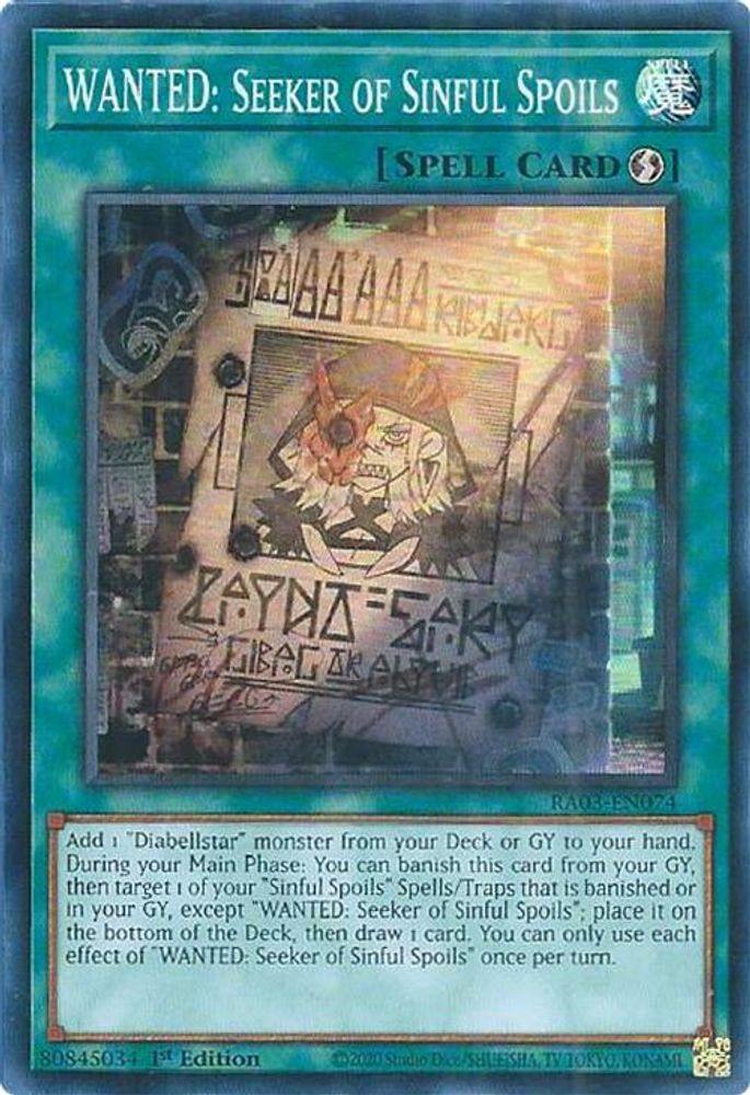 WANTED: Seeker of Sinful Spoils - RA03-EN074 Super Rare 1st Edition