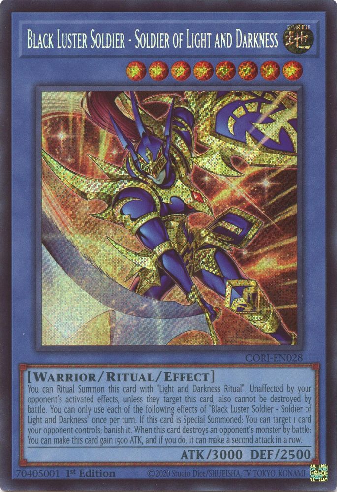 Black Luster Soldier - Soldier of Light and Darkness (Secret Rare) - CORI-EN028 Secret Rare 1st Edition