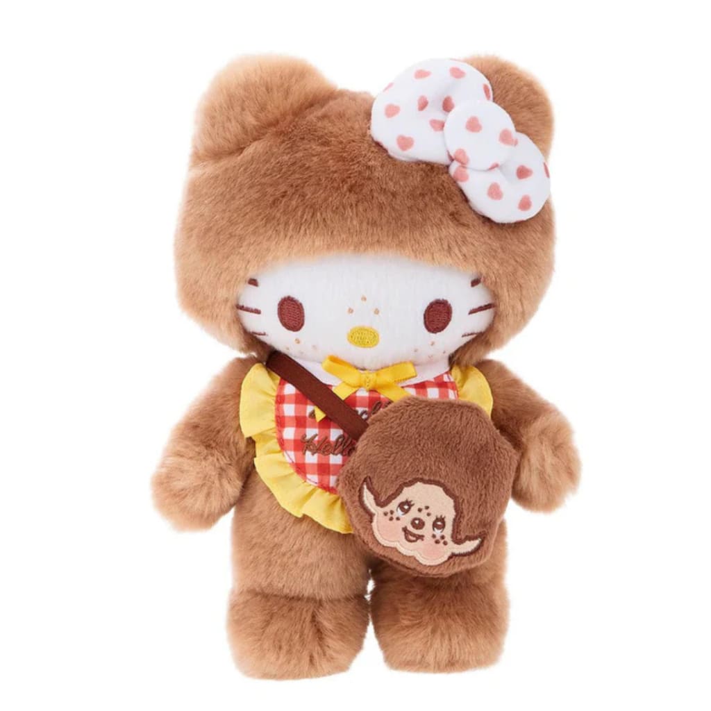 Hello Kitty x Monchhichi 7" Plush : Monchhichi Dressed as Hello Kitty Gingham Check